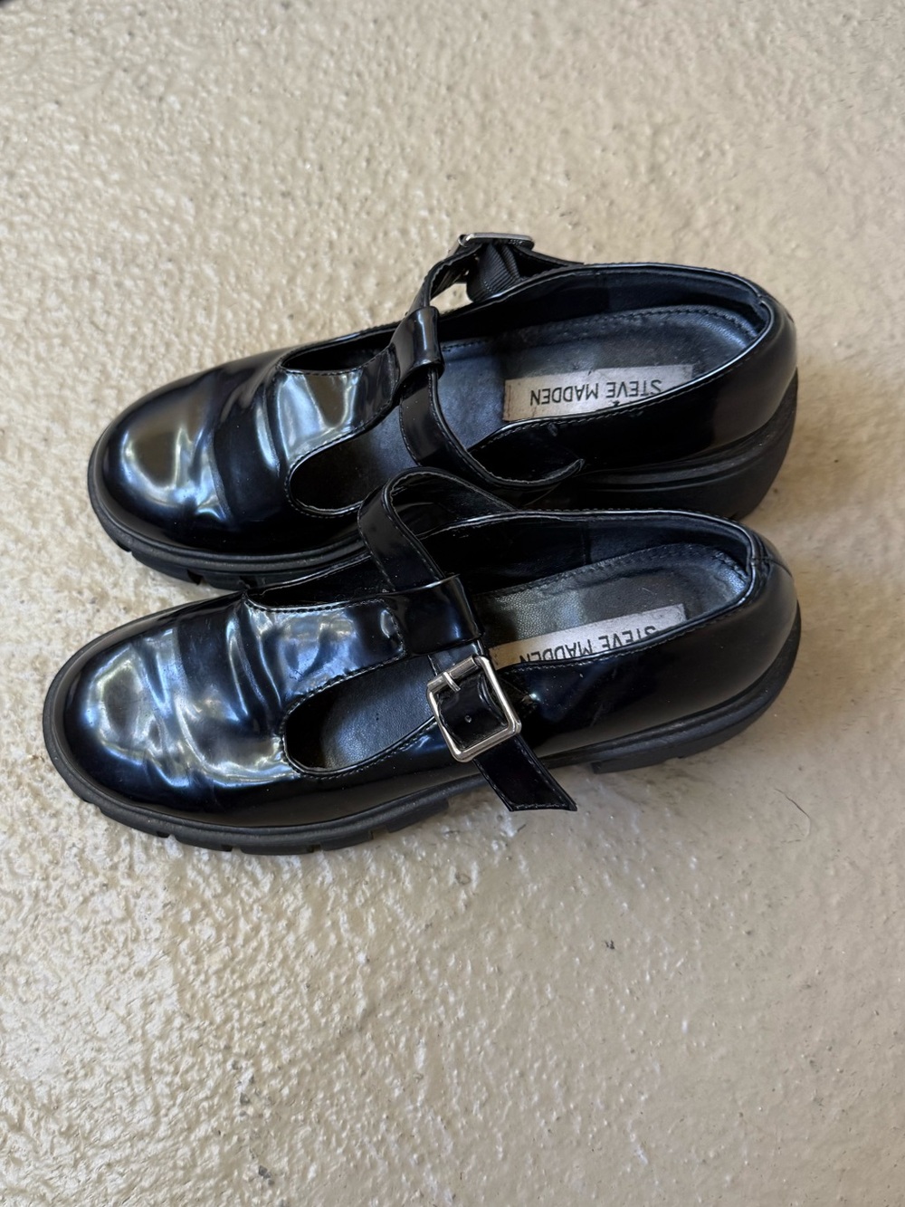 Steve Madden Black Patent Mary Jane Loafers with Buckle Strap